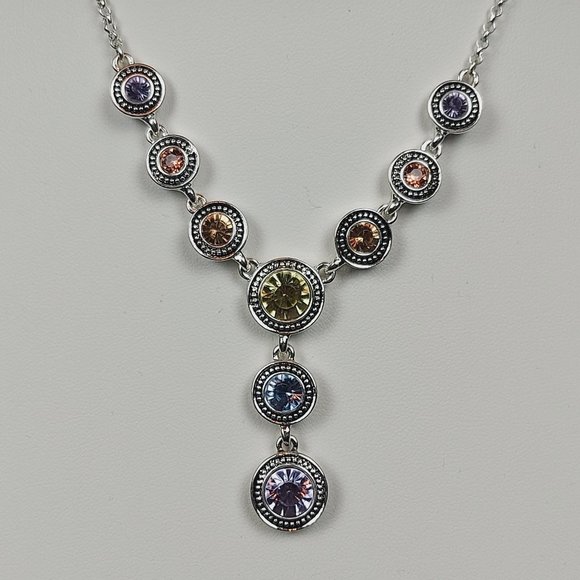 NEW NAPIER SILVER TONE MULTI-COLOR CRYSTAL Y DROP NECKLACE AND EARRING SET - Picture 4 of 9